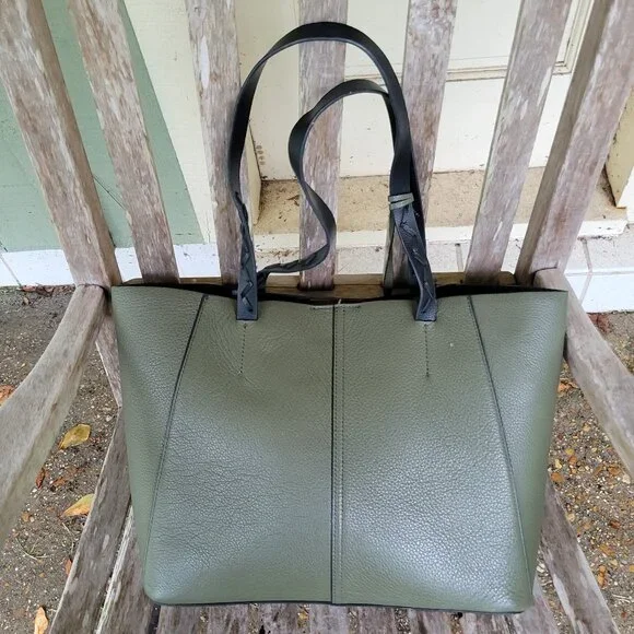 TOMMY BAHAMA Olive Green Leather Tote Bag Purse - Picture 3 of 8